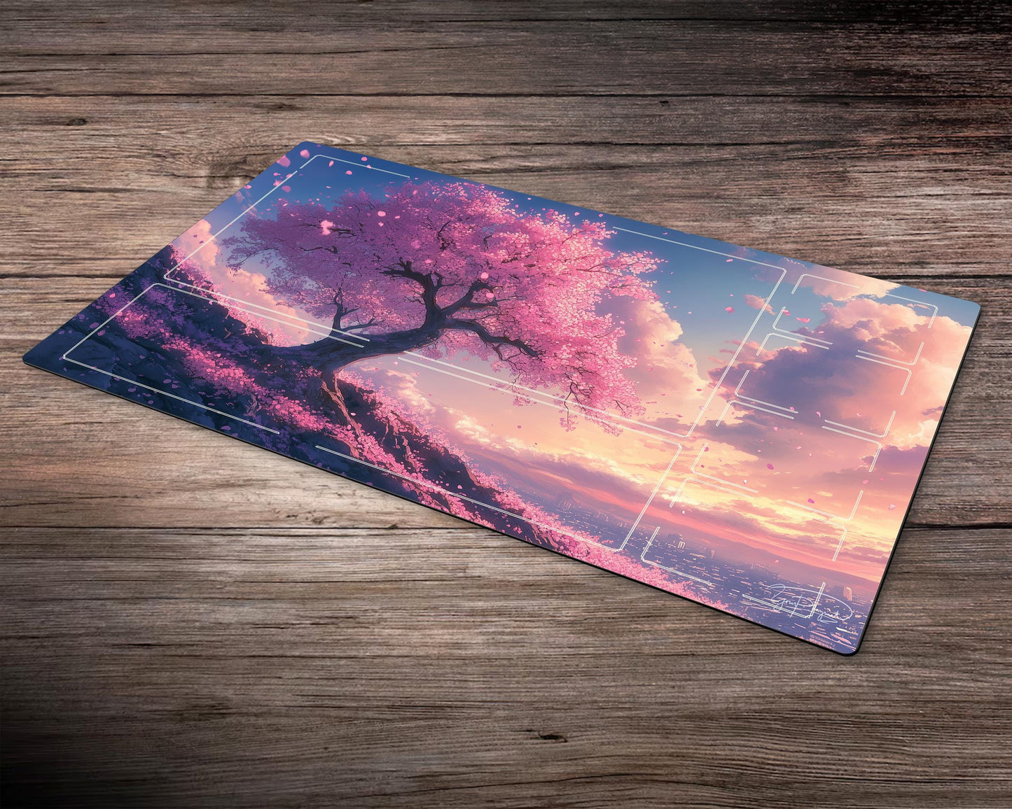 Kanagawa Cherry Blossom Fantasy MTG Spielmatte - 24"x14" TCG OCG Brettspielmatte Geschenk - Premium Schreibtischmatte für Kartenspieler und Gaming