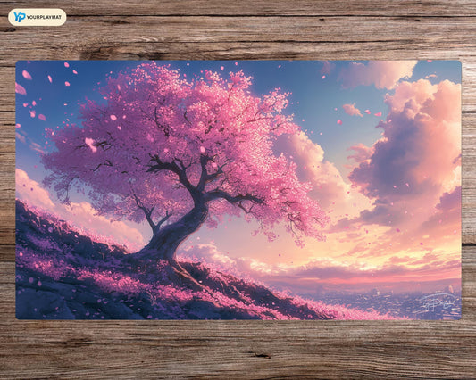 Kanagawa Cherry Blossom Fantasy MTG Spielmatte - 24"x14" TCG OCG Brettspielmatte Geschenk - Premium Schreibtischmatte für Kartenspieler und Gaming