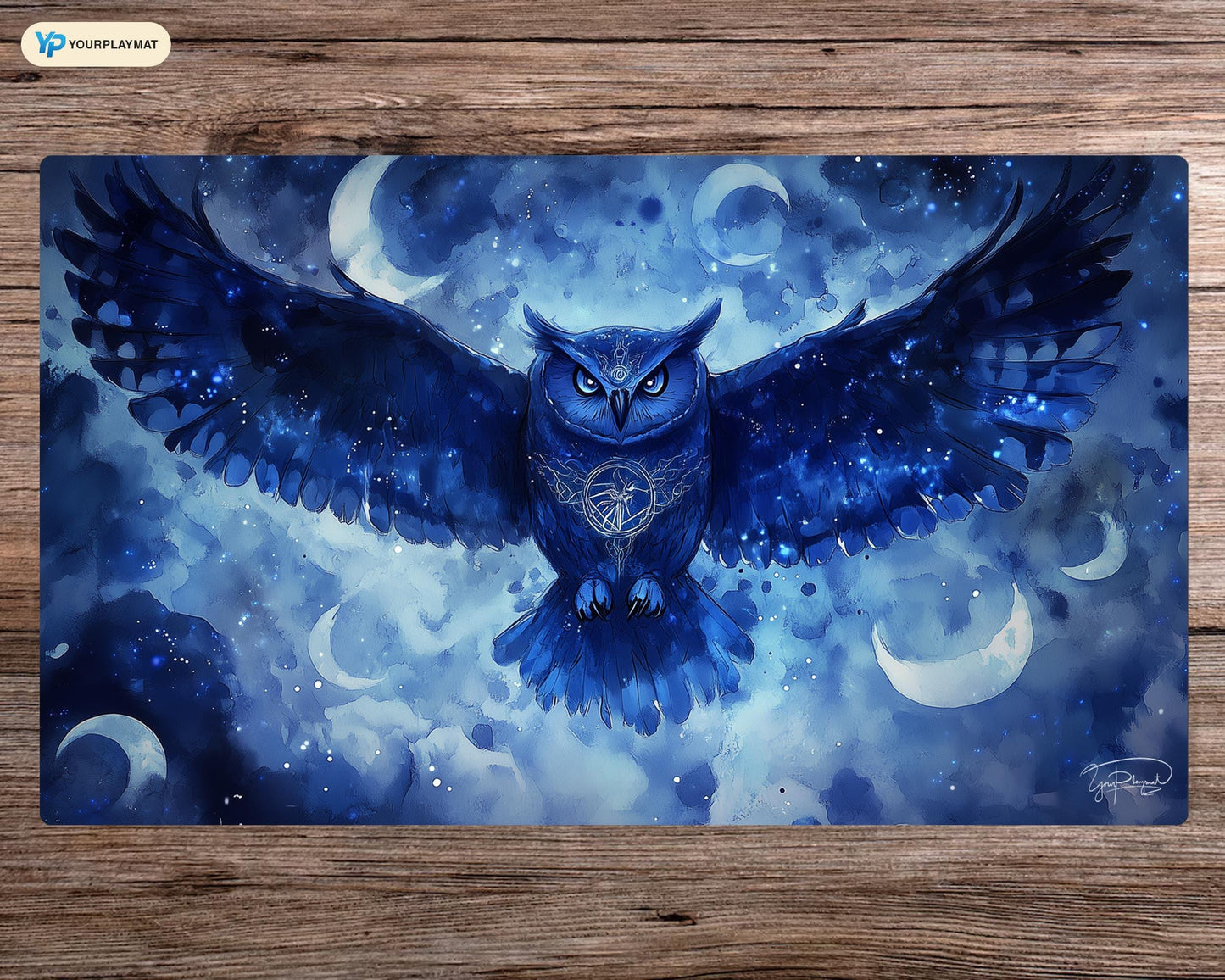 Owlshade Enchanter: Spielmatte im Bloomburrow Tarotkartenstil mit Zonen, personalisiertes Tischspielzubehör, Magisches Geschenk für TCG-Geek