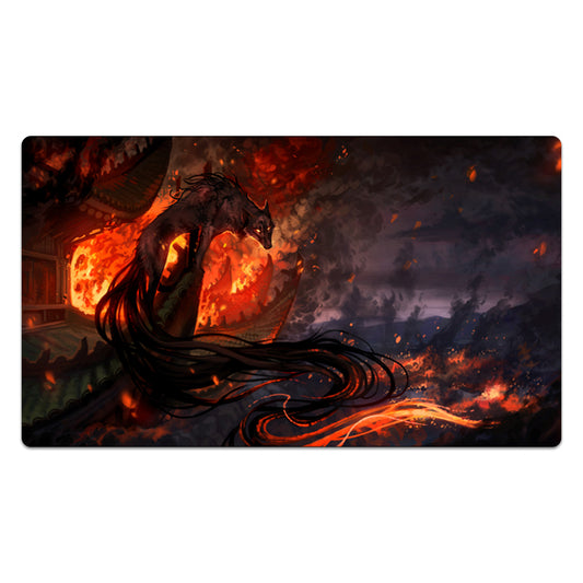 Kitsune Amongst The Burning Town Mouse Pad