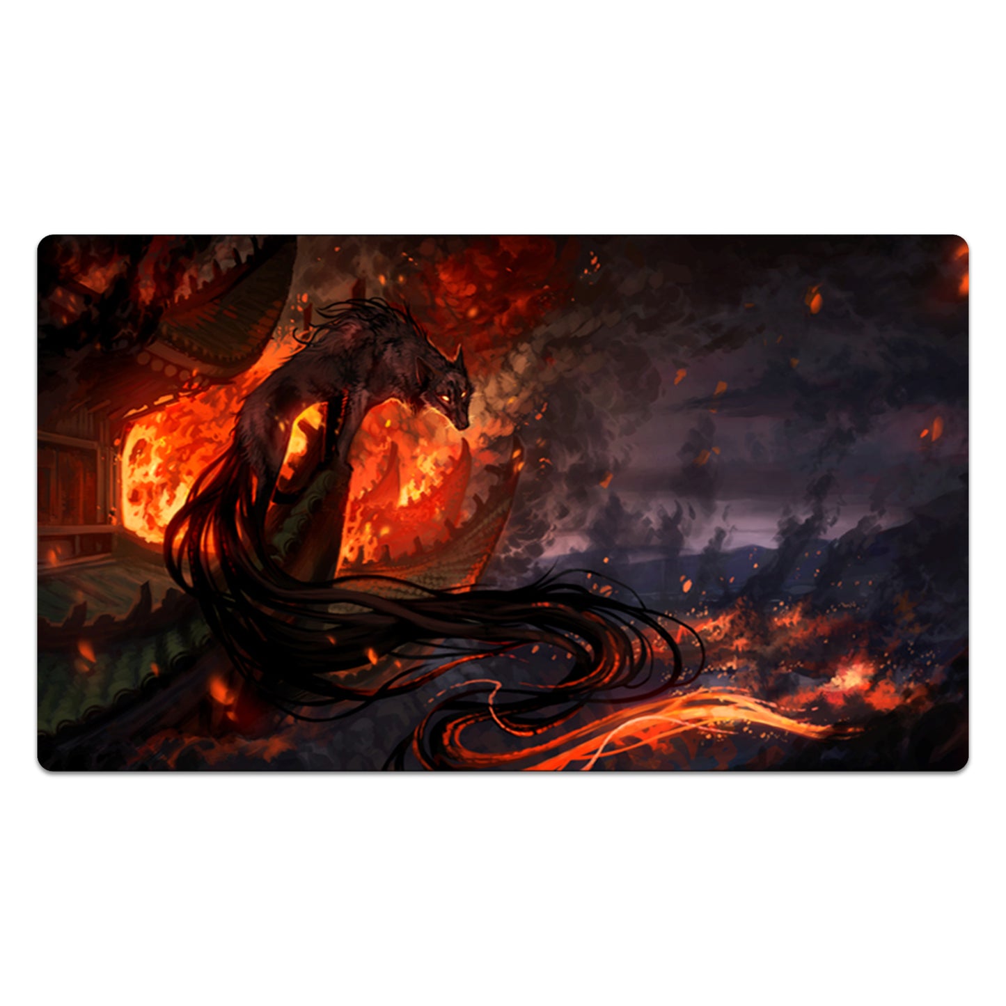 Kitsune Amongst The Burning Town Playmat