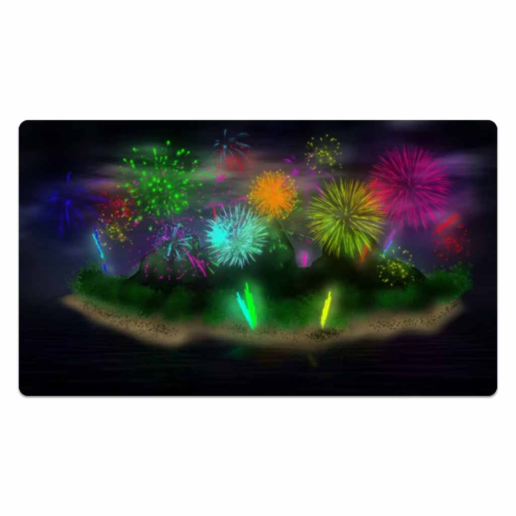 Night Fireworks In An Island Playmat