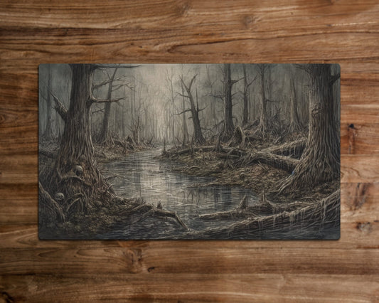 Decaying Swamp Lands – MTG-Spielmatte – 24 x 14 Zoll – MTG-Geschenke – Magic The Gathering-Geschenke – Genähte Spielmatte