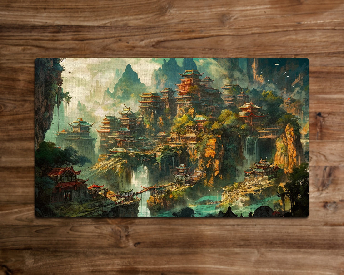 Mountain City of the Cascading Waters – MTG-Spielmatte – 24 x 14 Zoll – MTG-Geschenke – Magic The Gathering-Geschenke – Genähte Spielmatte