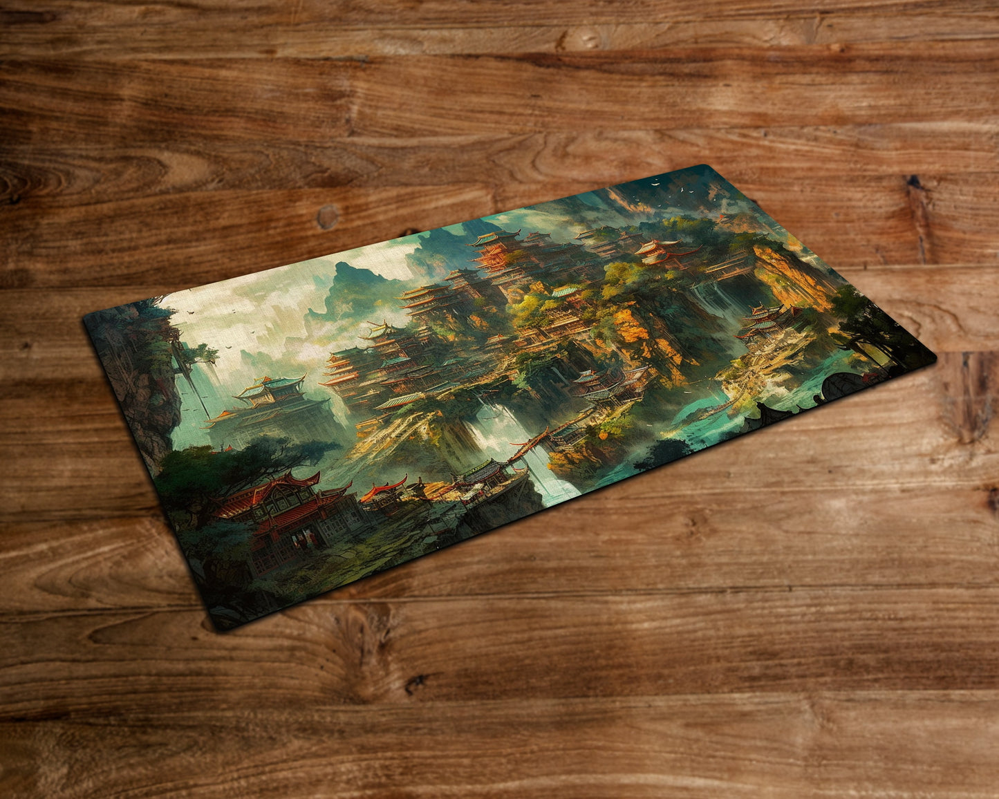 Mountain City of the Cascading Waters – MTG-Spielmatte – 24 x 14 Zoll – MTG-Geschenke – Magic The Gathering-Geschenke – Genähte Spielmatte