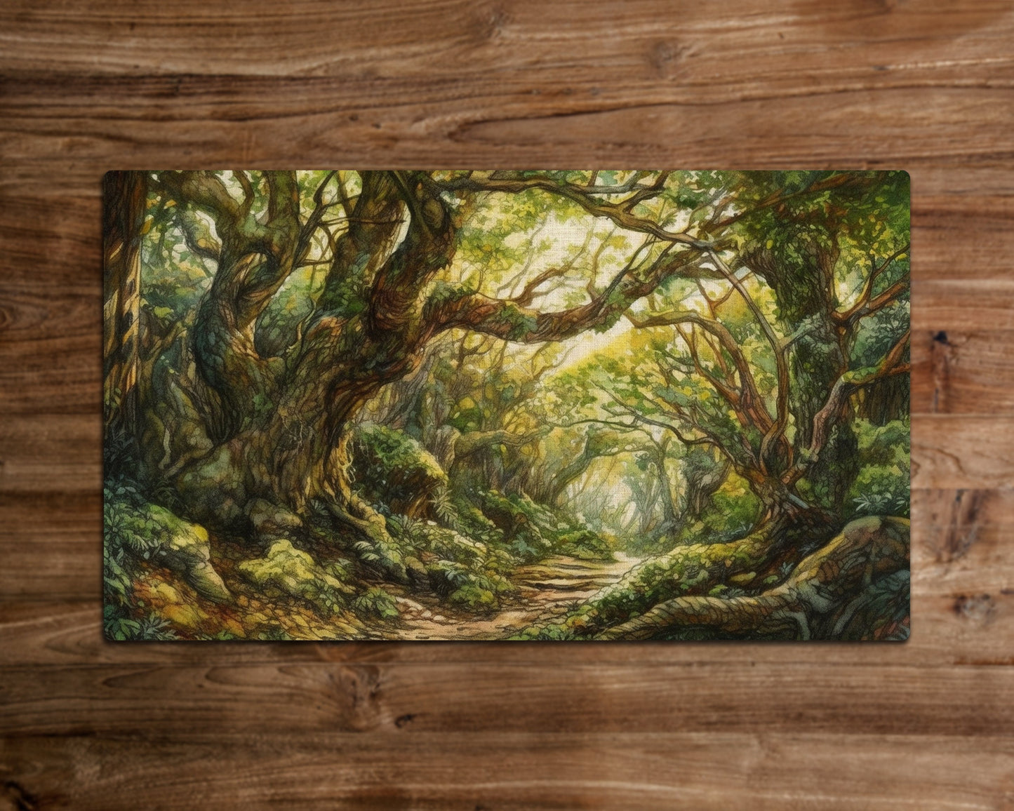 Mystic Forest Passage – MTG-Spielmatte – 24 x 14 Zoll – MTG-Geschenke – Magic The Gathering-Geschenke – Genähte Spielmatte