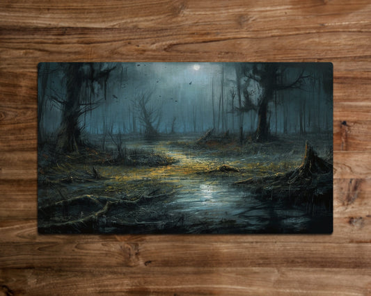 Swamp Full Moon's Eerie Gloom - MTG Spielmatte - 24 x 14 Zoll - MTG Geschenke - Magic The Gathering Geschenke - Genähte Spielmatte