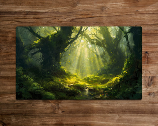 The Glowing Grove – MTG-Spielmatte – 24 x 14 Zoll – MTG-Geschenke – Magic The Gathering-Geschenke – genähte Spielmatte