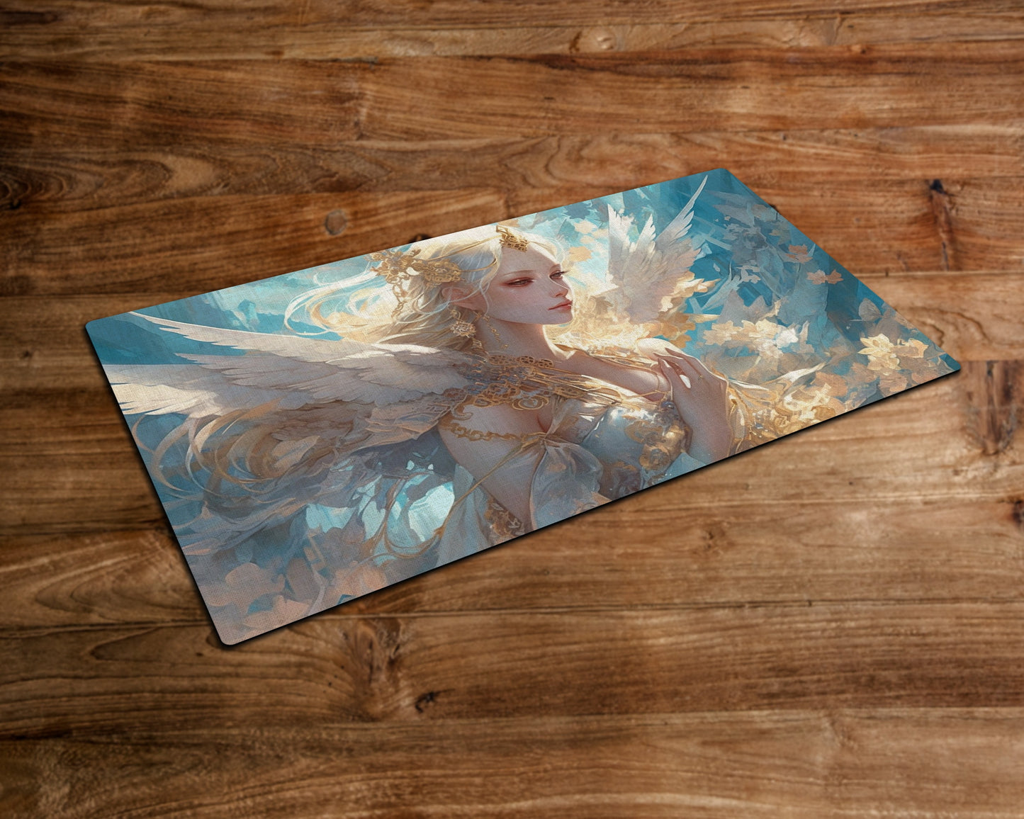 The White Winged Angel of Floral Paradise - MTG Playmat - 24 x 14 inches -Playmat for TCG - Handcrafted