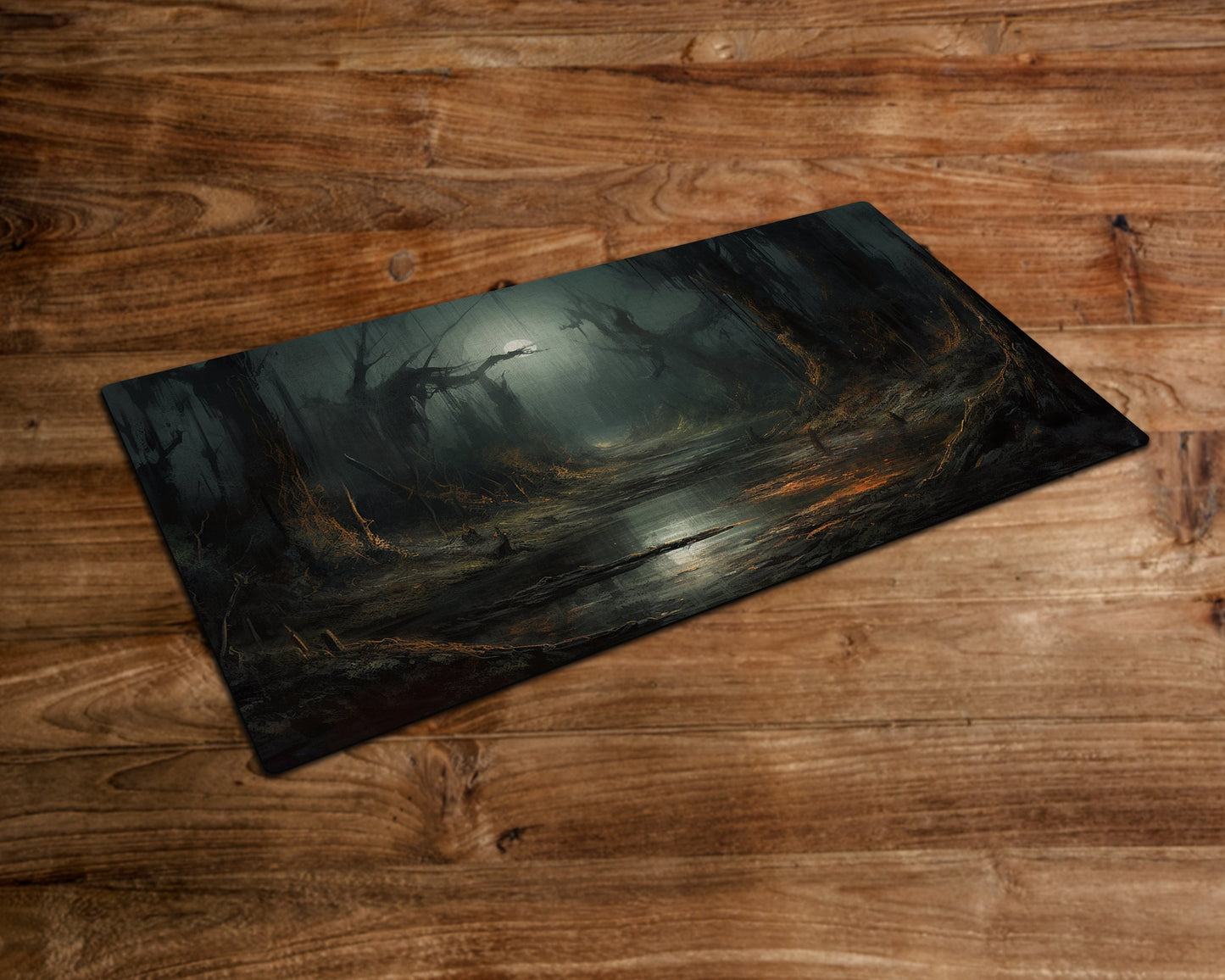 Haunting Black Swamp Reflections – MTG-Spielmatte – 24 x 14 Zoll – MTG-Geschenke – Magic The Gathering-Geschenke – Genähte Spielmatte