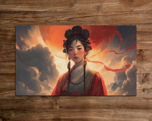 Maiden of the Scarlet Moon – MTG-Spielmatte – 24 x 14 Zoll – MTG-Geschenke – Magic The Gathering-Geschenke – genähte Spielmatte