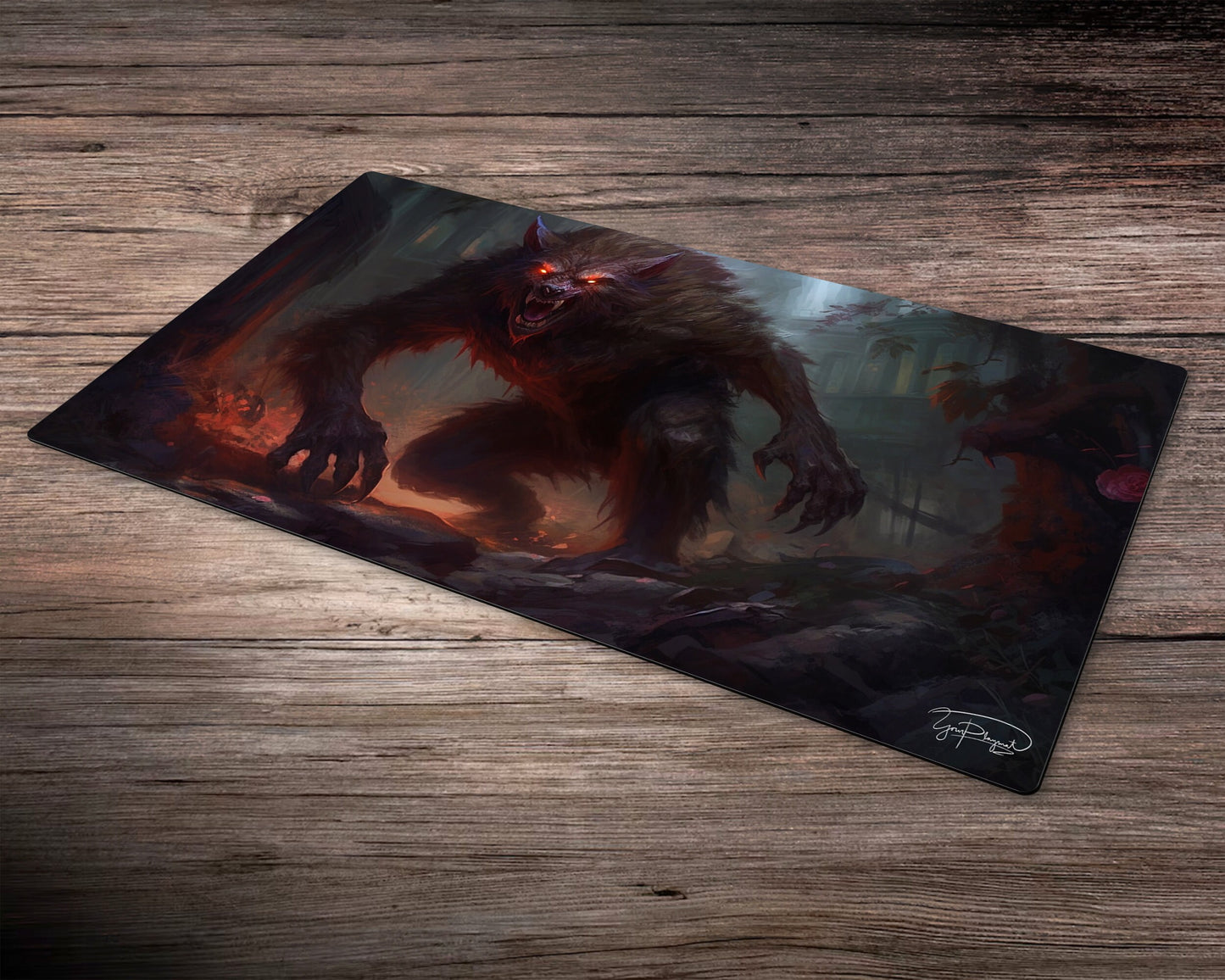 Blood Stained Werewolf - MTG Spielmatte - 24 x 14 Zoll - MTG Geschenke - MTG Zubehör - Magie Tischmatte - Genähte Spielmatte