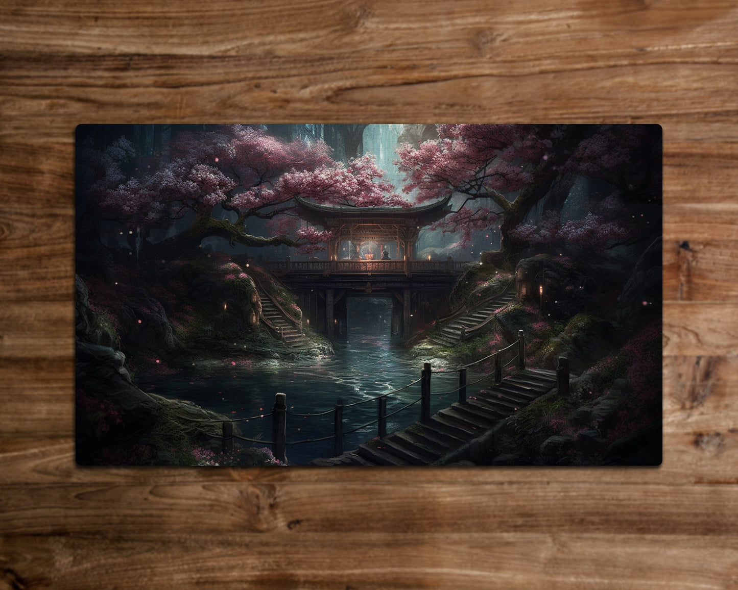 The Serene Cherry Blossom Bridge - MTG-Spielmatte - 24 x 14 Zoll - Spielmatte für TCG - handgefertigt