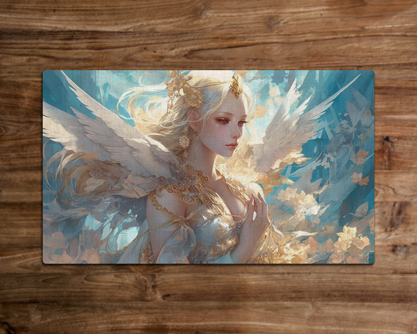 The White Winged Angel of Floral Paradise - MTG Playmat - 24 x 14 inches -Playmat for TCG - Handcrafted