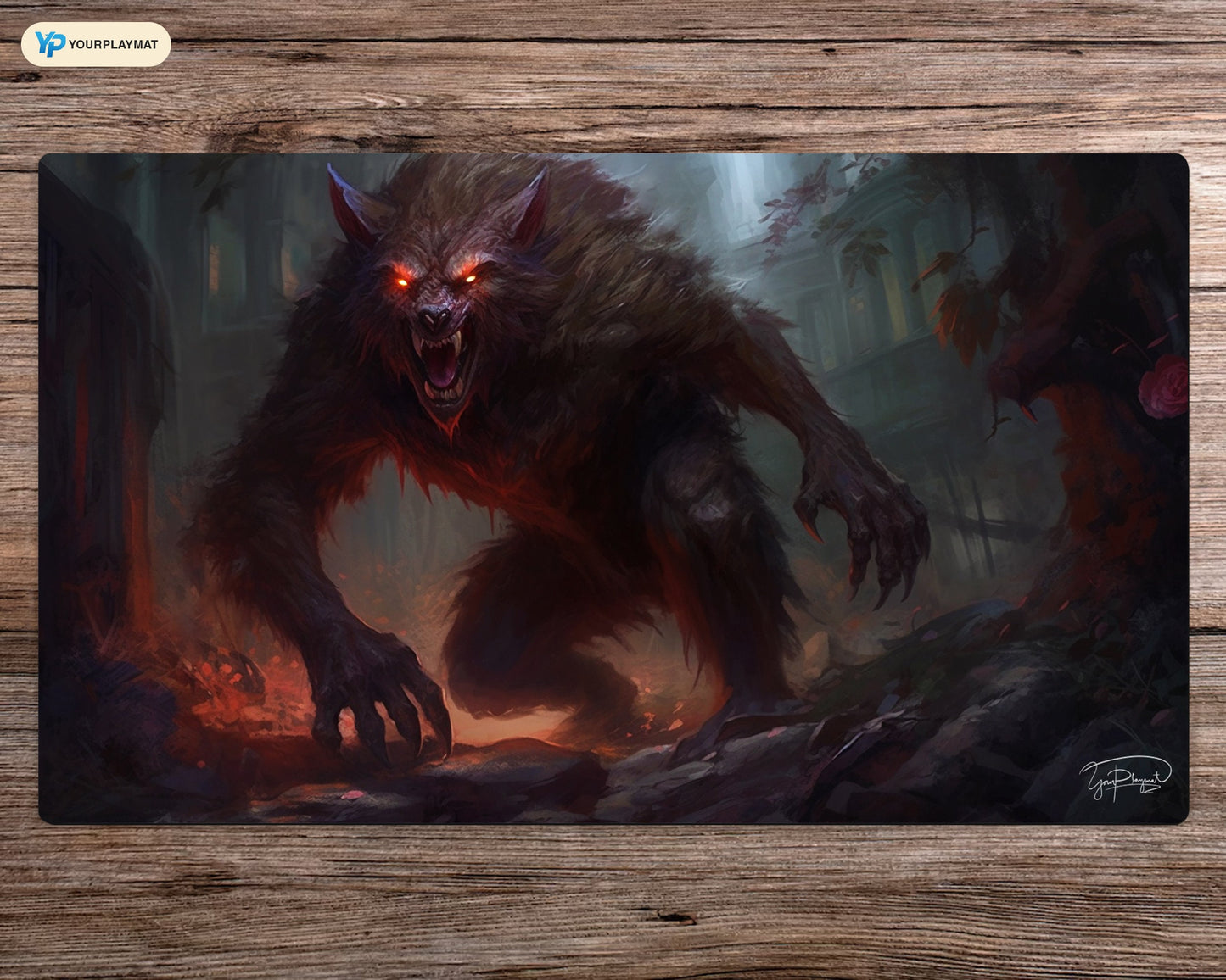 Blood Stained Werewolf - MTG Spielmatte - 24 x 14 Zoll - MTG Geschenke - MTG Zubehör - Magie Tischmatte - Genähte Spielmatte