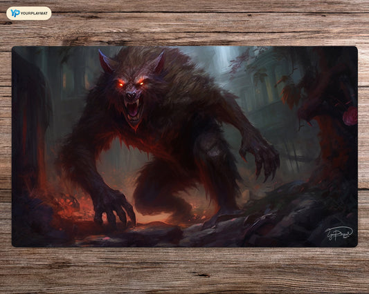 Blood Stained Werewolf - MTG Spielmatte - 24 x 14 Zoll - MTG Geschenke - MTG Zubehör - Magie Tischmatte - Genähte Spielmatte