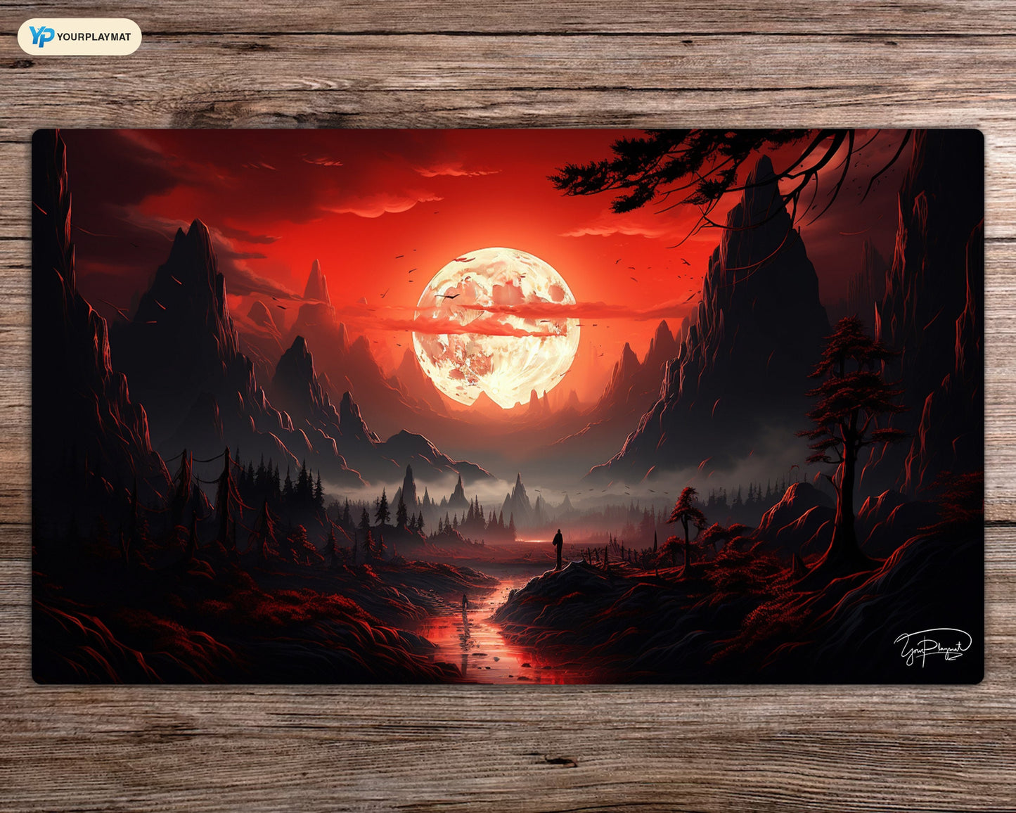 Red Mountain's Blood Moon - MTG Spielmatte - 24" x 14" - MTG Geschenke - MTG Zubehör - Magie Tischmatte - Stitched Playmat - Board Game Tcg