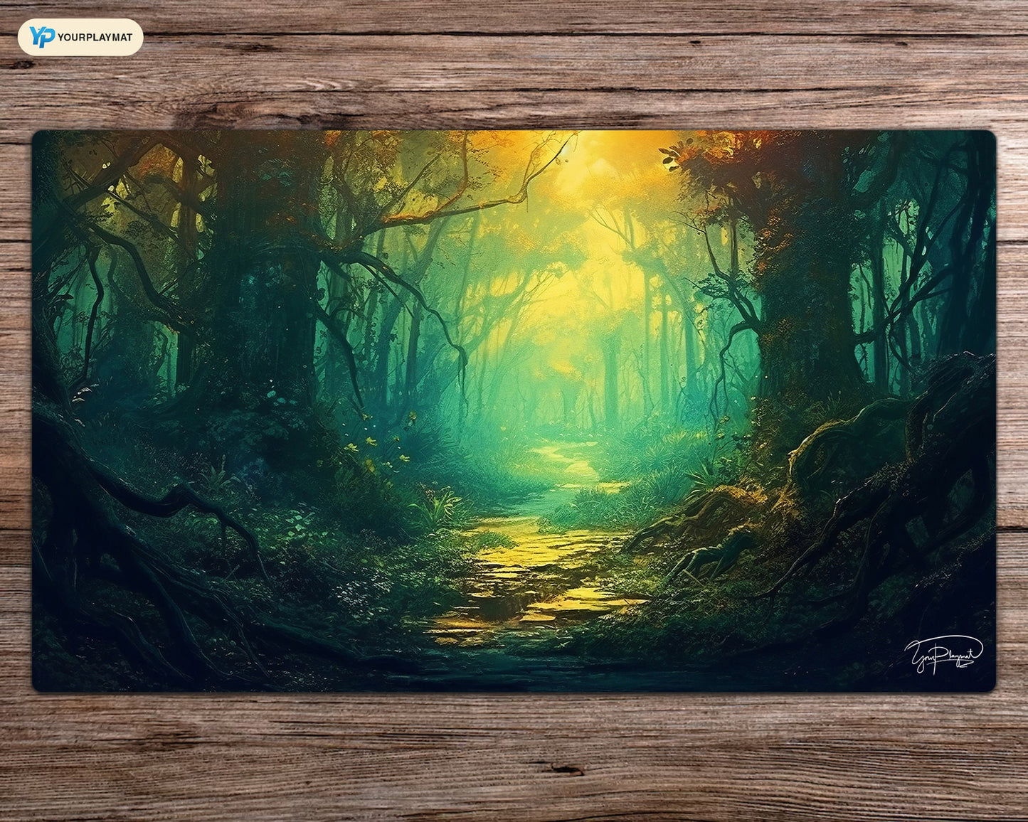 Phantasmal Green Forest - MTG Spielmatte - 24 x 14 Zoll - MTG Geschenke - MTG Zubehör - Magie Tischmatte