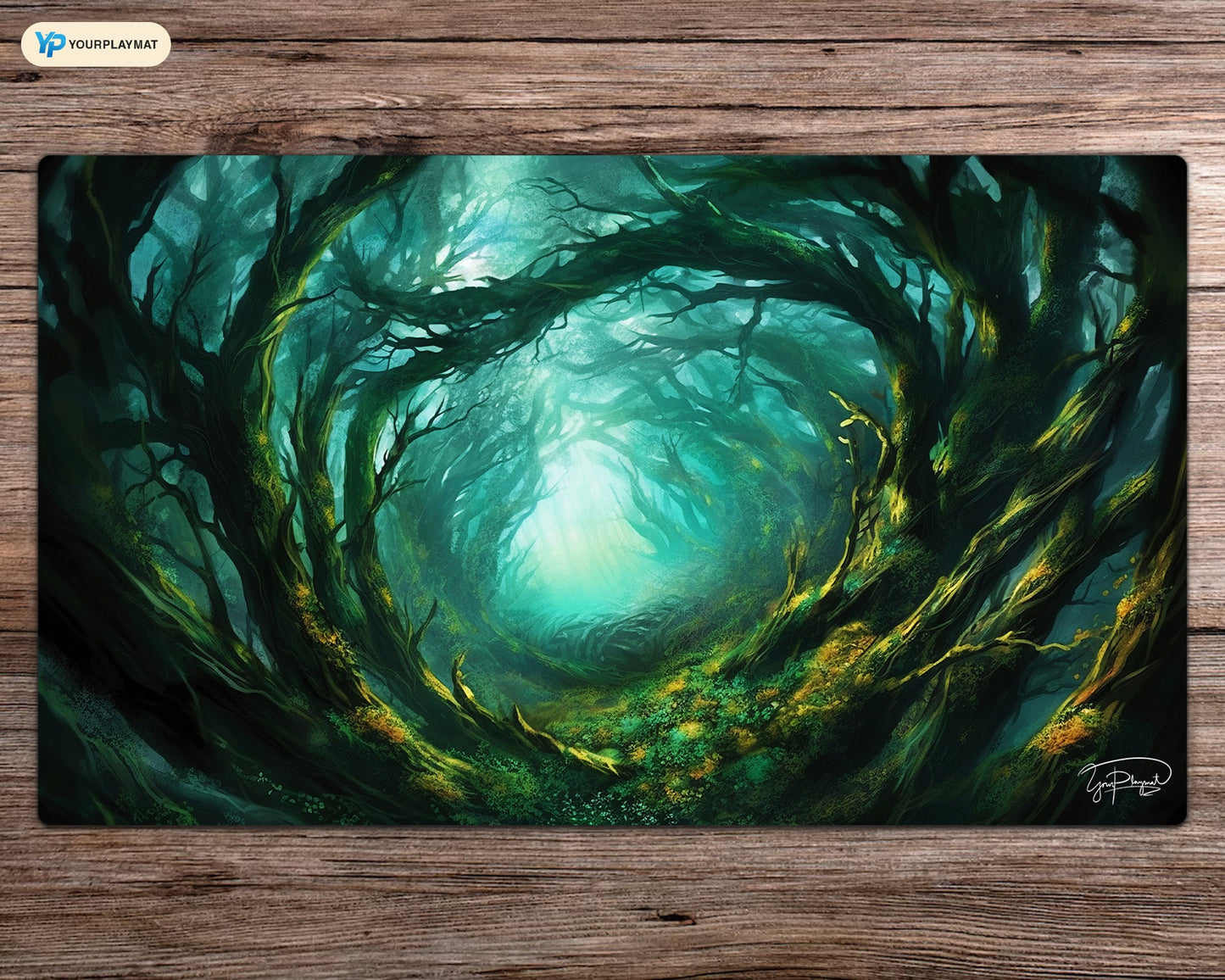 Tangled Forest - MTG Spielmatte - 24 x 14 Zoll - MTG Geschenke - MTG Zubehör - Magie Tischmatte - Genähte Matte - Genähte Spielmatte