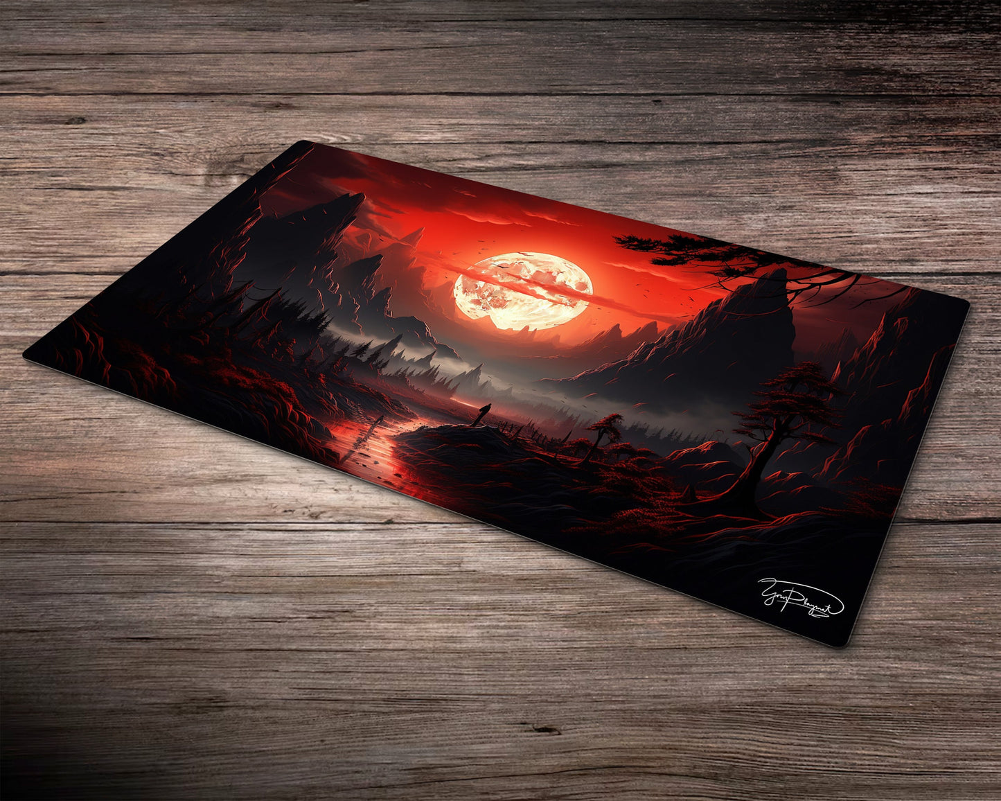 Red Mountain's Blood Moon - MTG Spielmatte - 24" x 14" - MTG Geschenke - MTG Zubehör - Magie Tischmatte - Stitched Playmat - Board Game Tcg